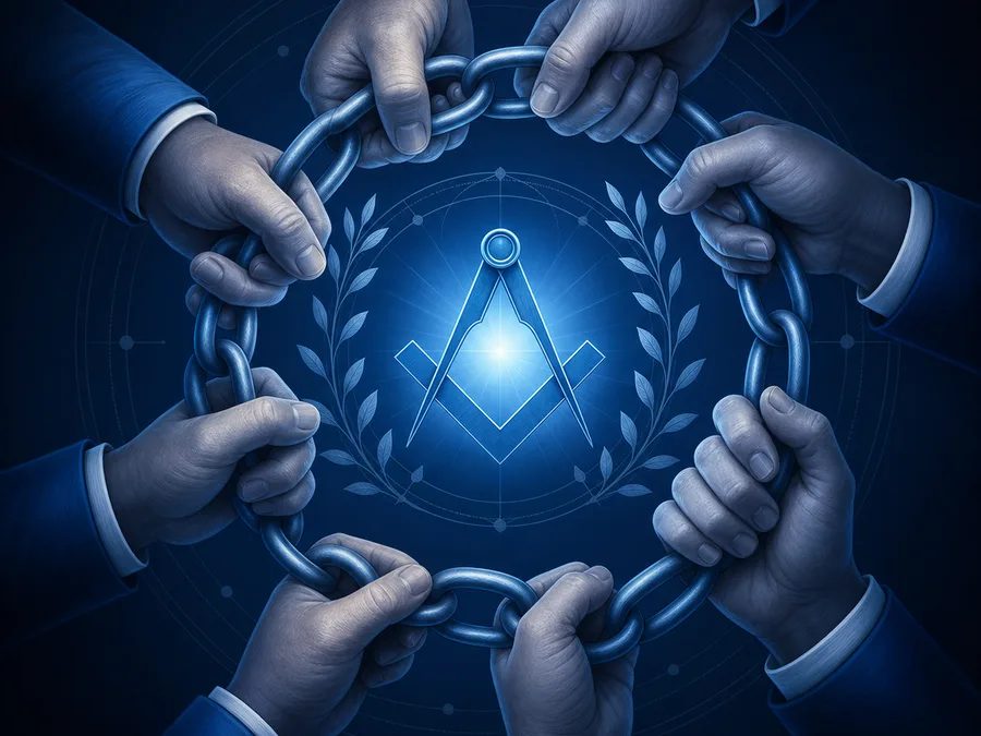 Chaîne d'union symbolique autour d'une lumière bleue